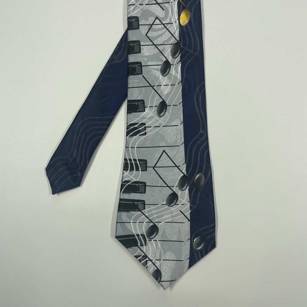 Steven Harris Navy Grey Music Piano Notes Keyboard Necktie Mens One Size